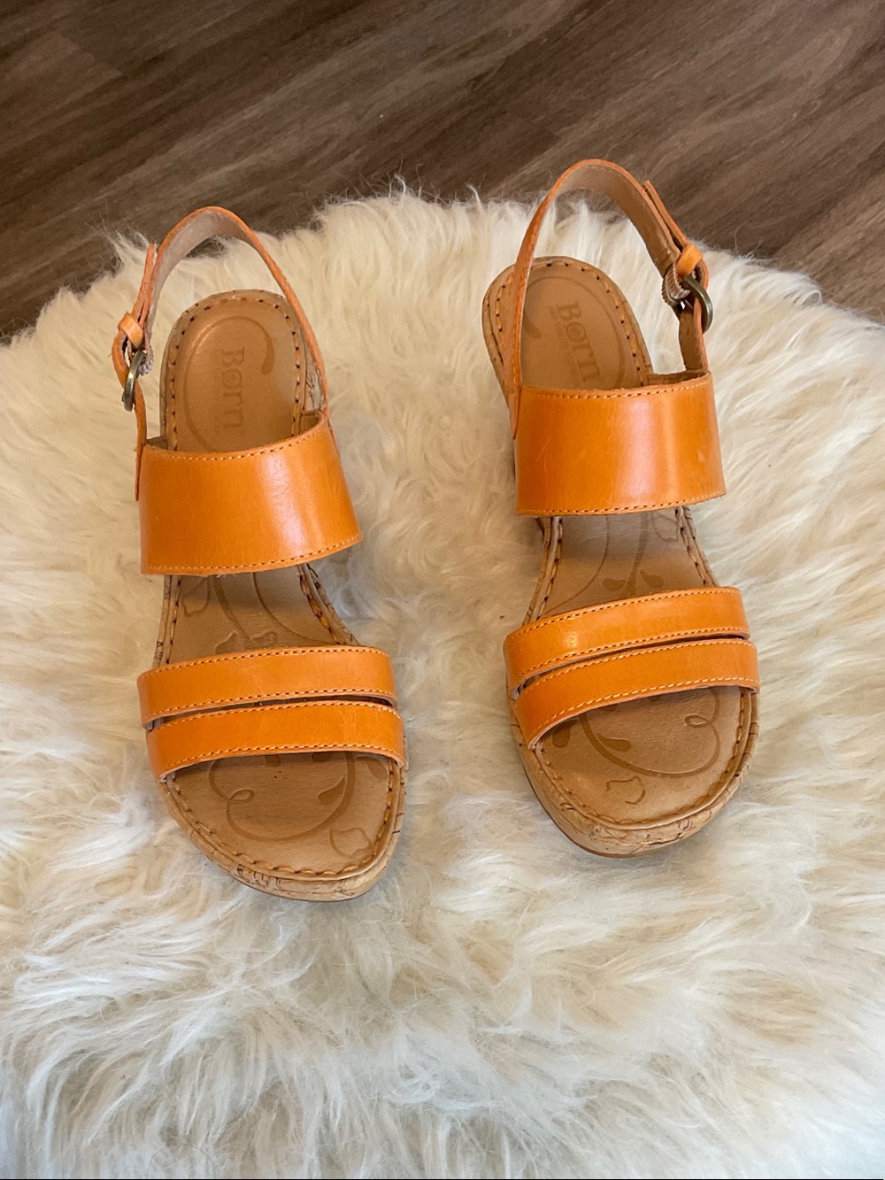 Born Orange Leather Double-Strap Slingback Sandals